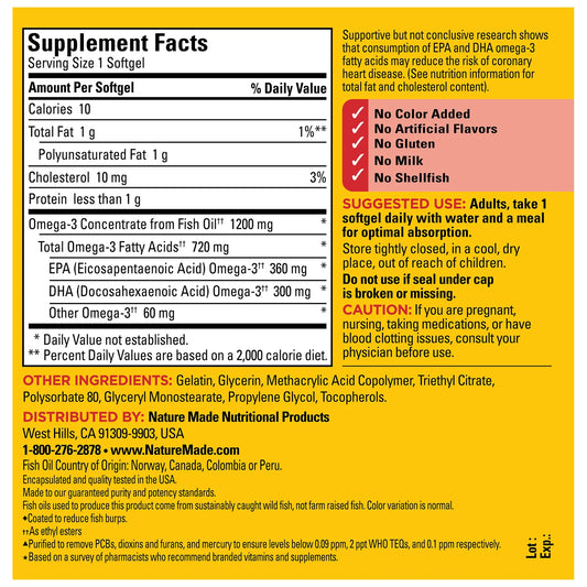 Burp-Less Omega 3 from Fish Oil 1200mg | 720mg Omega 3|120 softgels