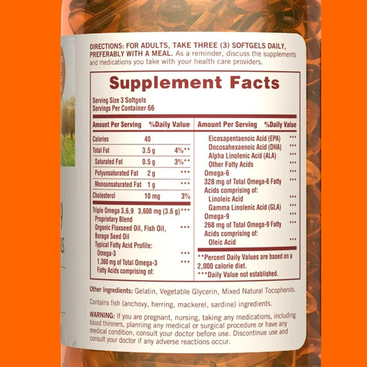 Sundown Omega 3-6-9 con Aceites de Lino, Pescado y Aceite de Borraja