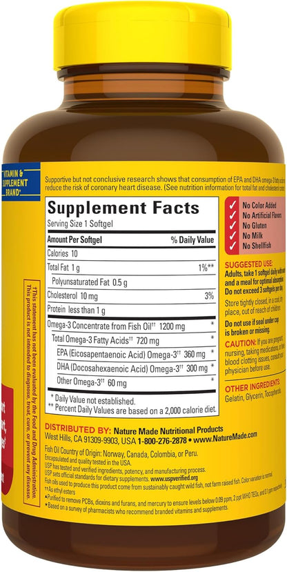 Omega 3 from Fish Oil 1200mg| 720mg Omega 3|100 capsulas