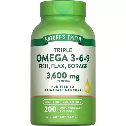 Nature's Truth Triple Omega 3-6-9 | 3600mg | 200 capsulas