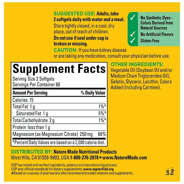 Nature Made Magnesium Citrate 250mg - 120 cápsulas
