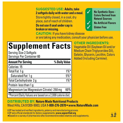 Nature Made Magnesium Citrate 250mg - 120 cápsulas