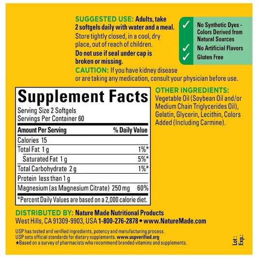 Nature Made Magnesium Citrate 250mg - 120 cápsulas