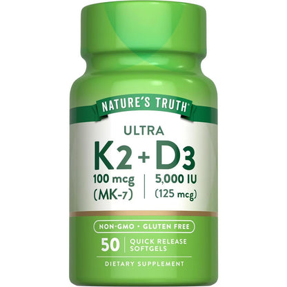 Vitamin K2 MK7 Complex | 100 mcg | 50 capsulas | con D3