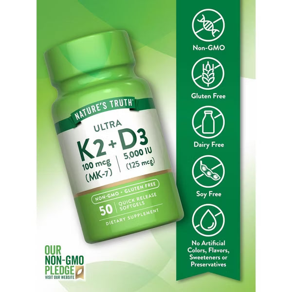 Vitamin K2 MK7 Complex | 100 mcg | 50 capsulas | con D3