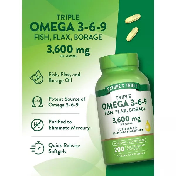 Nature's Truth Triple Omega 3-6-9 | 3600mg | 200 capsulas