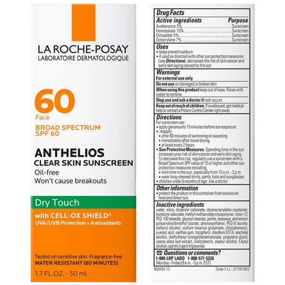 Anthelios Clear Skin Dry Touch Face Sunscreen - Protector Solar para Piel con Tendencia a Acné