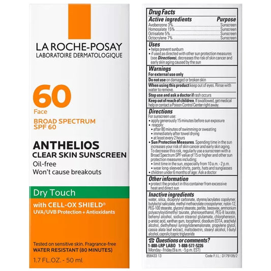 Anthelios Clear Skin Dry Touch Face Sunscreen - Protector Solar para Piel con Tendencia a Acné